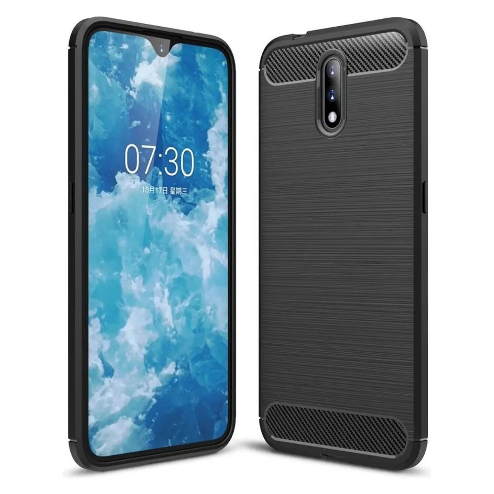 König Design Hülle Handy Schutz für Nokia 2.3 Case Cover Bumper Carbon Optik Etui TPU Schwarz