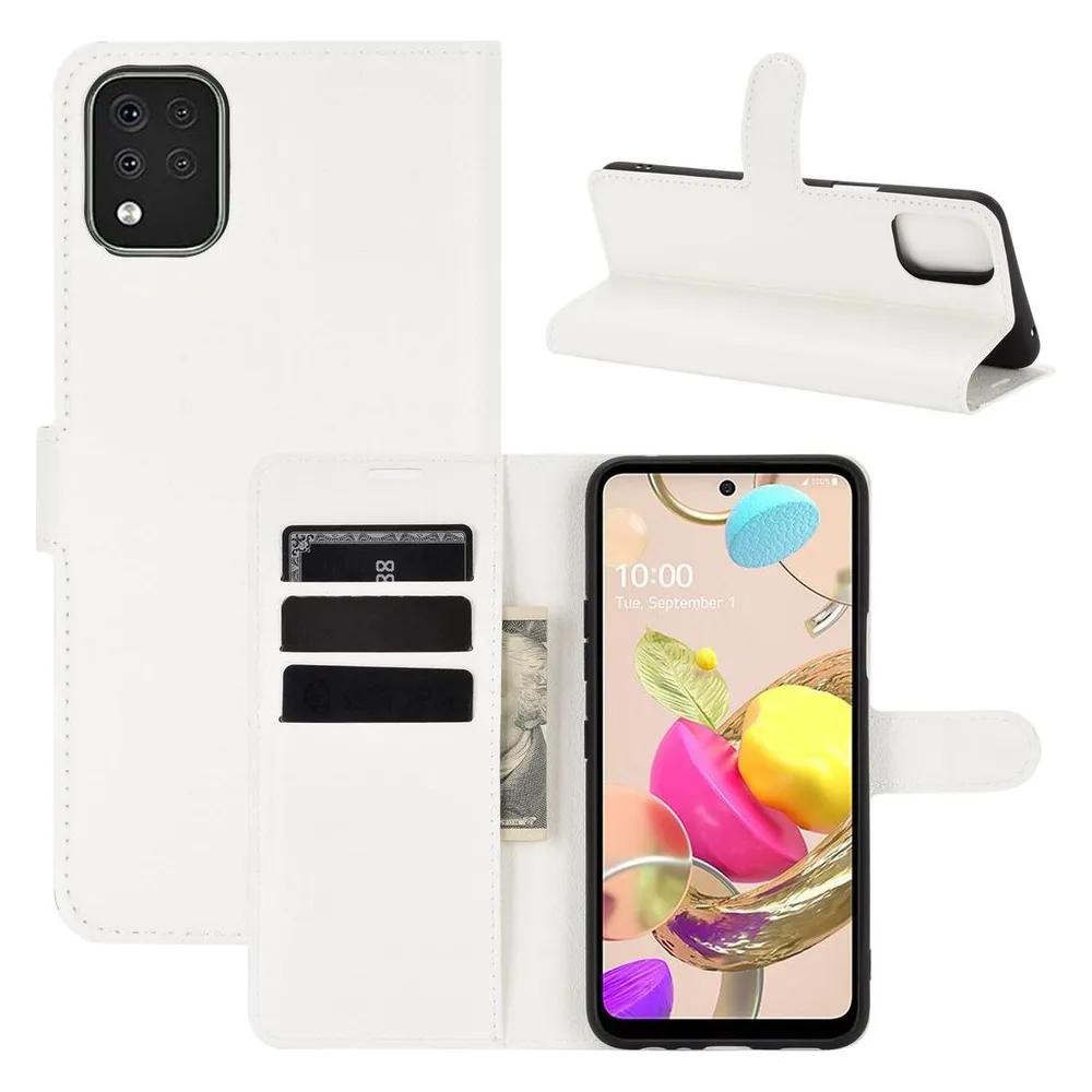 König Design Hülle Handy Schutz für LG K42 Case Flip Cover Tasche Etuis Bumpe Wallet Weiss Neu