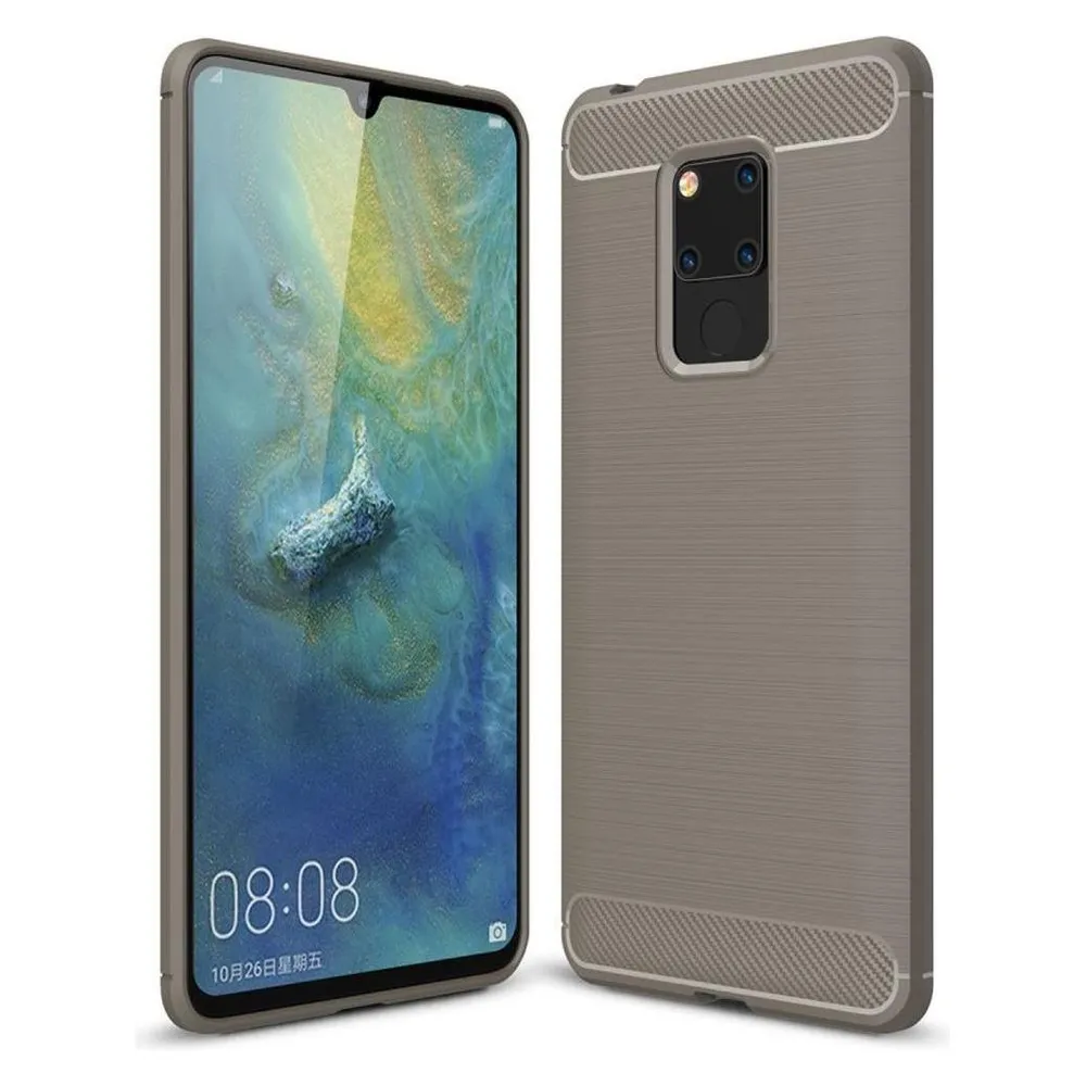 König Design Hülle Handy Schutz für Huawei Mate 20 X Case Cover Bumper Carbon Optik TPU Grau