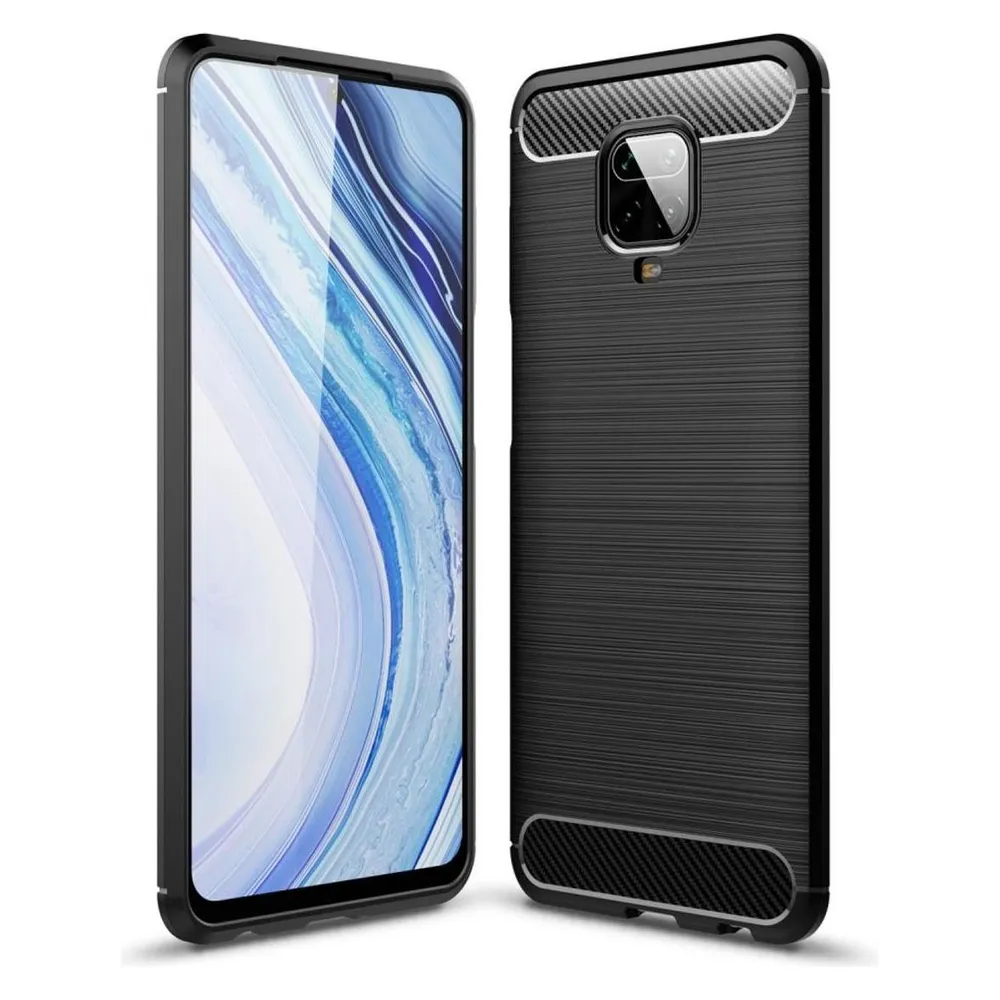 König Design Hülle Handy Schutz für Xiaomi Redmi Note 9S Case Cover Bumper Carbon Optik Grau