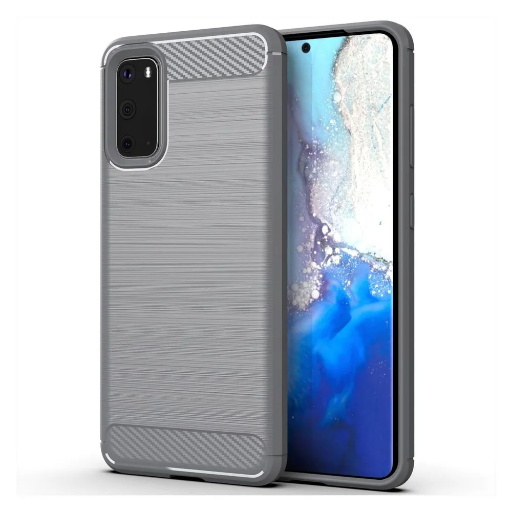 König Design Hülle Handy Schutz für Samsung Galaxy S20 Case Cover Bumper Carbon Optik Grau