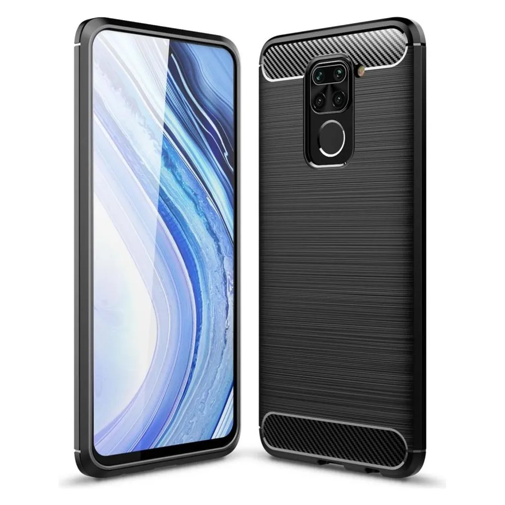 König Design Hülle Handy Schutz für Xiaomi Redmi Note 9 Case Cover Bumper Carbon Optik Grau