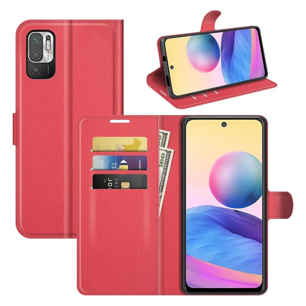 König Design Hülle Handy Schutz für Xiaomi Redmi Note 10 5G Case Flip Cover Tasche Etuis Rot (Xiaomi Redmi Note 10 5G)