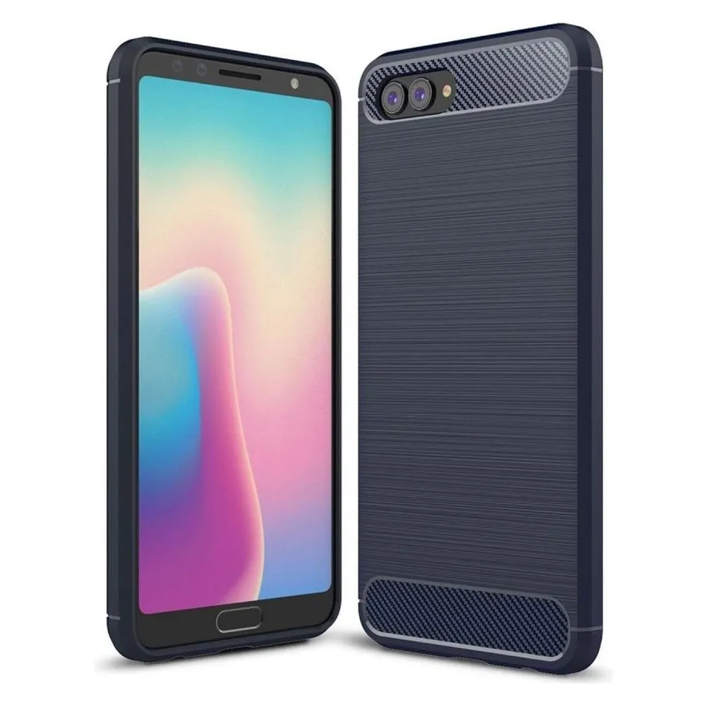 König Design Hülle Handy Schutz für Huawei Nova 2s Case Cover Bumper Carbon Optik Etuis Blau