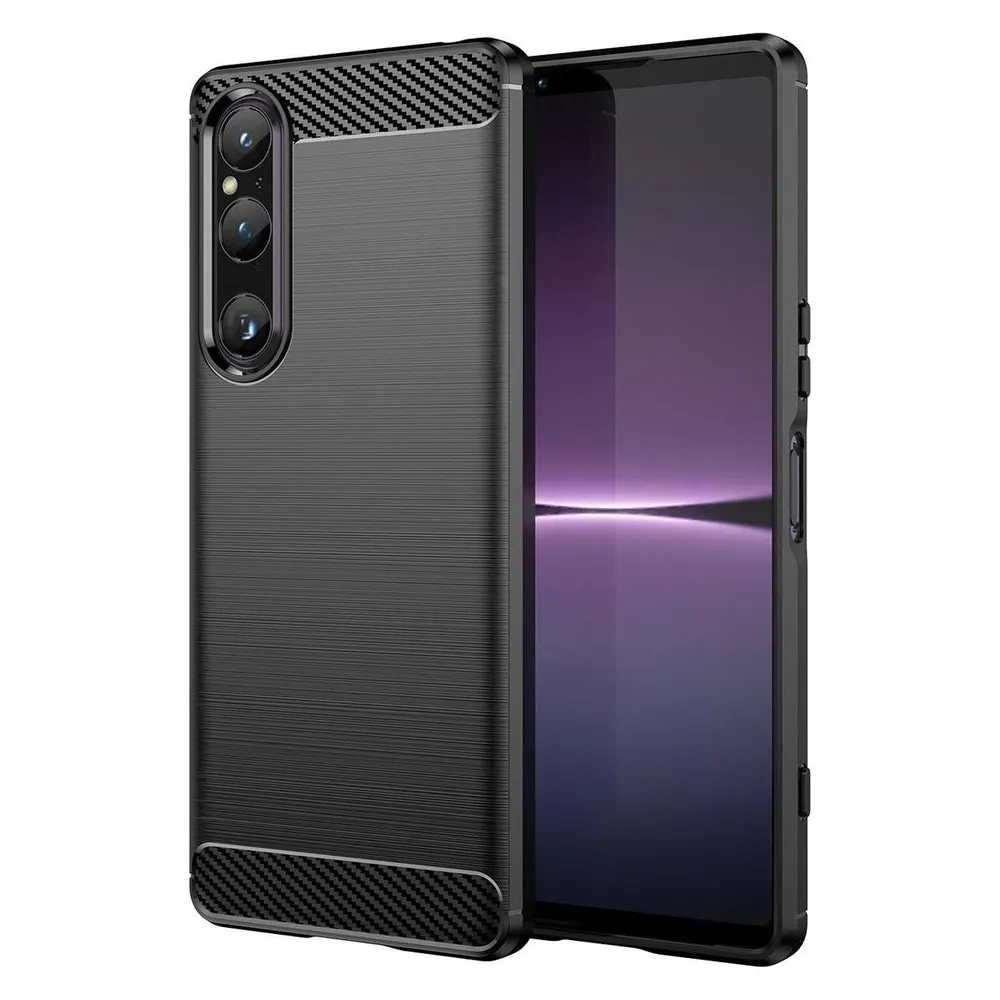 König Design Hülle Handy Schutz für Sony Xperia 1 V Case Cover Etuis Bumper Carbon Schale Neu (Sony Xperia 1 V)