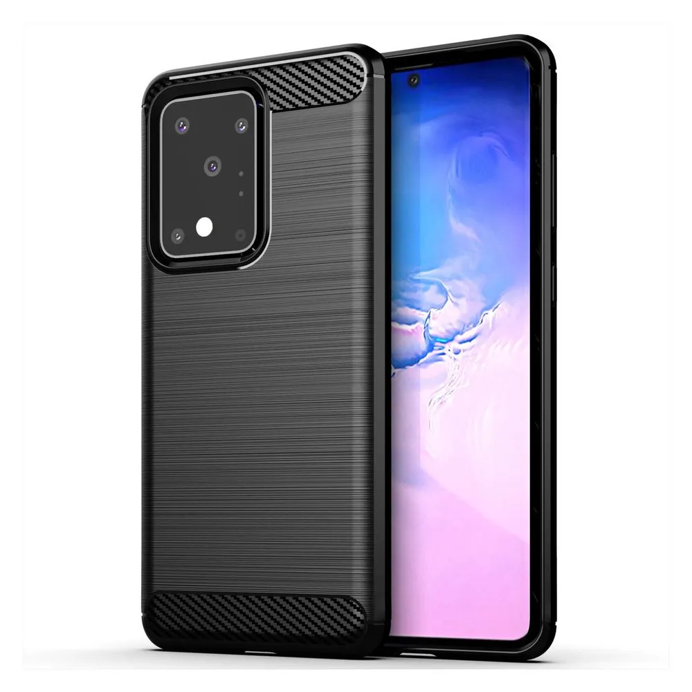 König Design Hülle Handy Schutz für Samsung Galaxy S20 Ultra Case Cover Bumper Carbon Schwarz