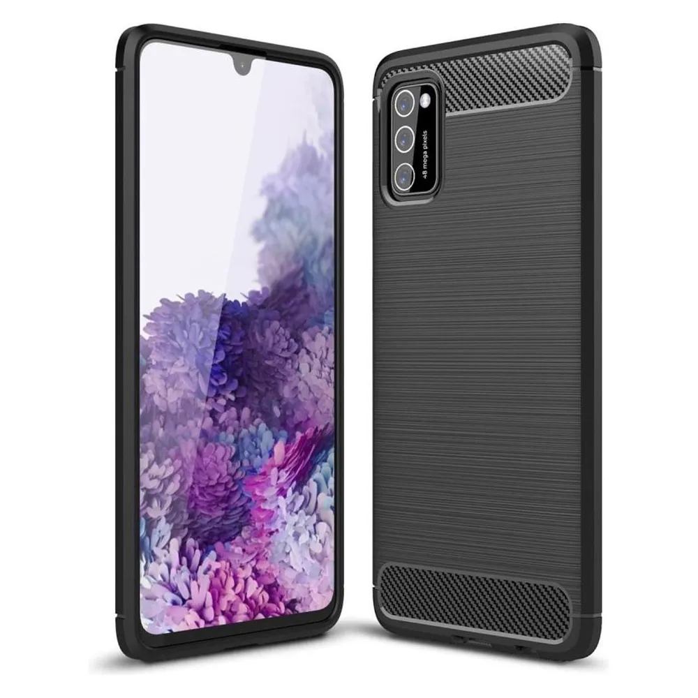 König Design Hülle Handy Schutz für Samsung Galaxy A41 Case Cover Bumper Carbon Optik Schwarz
