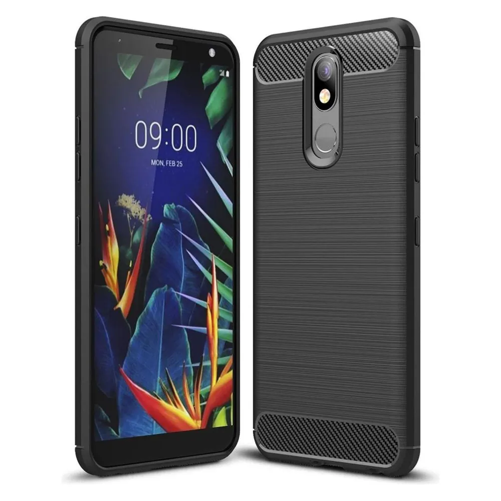 König Design Hülle Handy Schutz für LG K40 Case Cover Bumper Carbon Optik Etuis Rahmen Grau