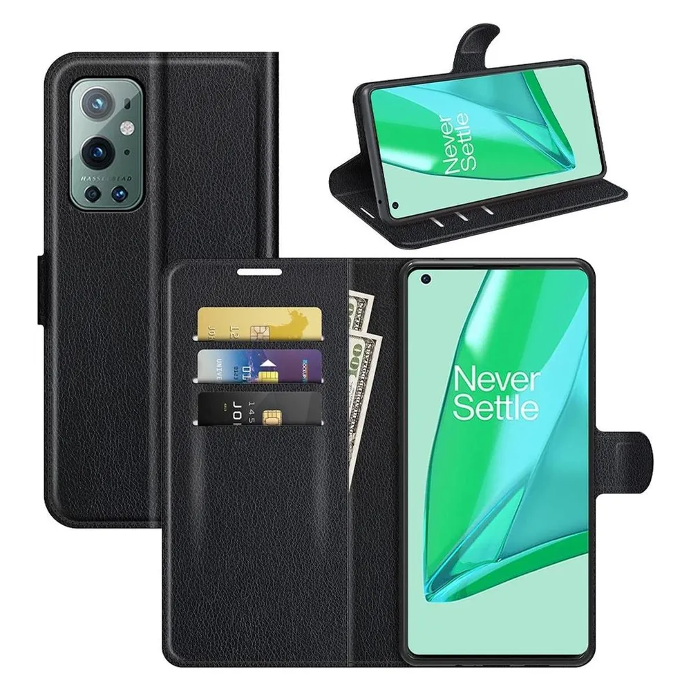 König Design Hülle Handy Schutz für OnePlus 9 Pro Case Flip Cover Tasche Etuis Bumper Schwarz (OnePlus 9 Pro)