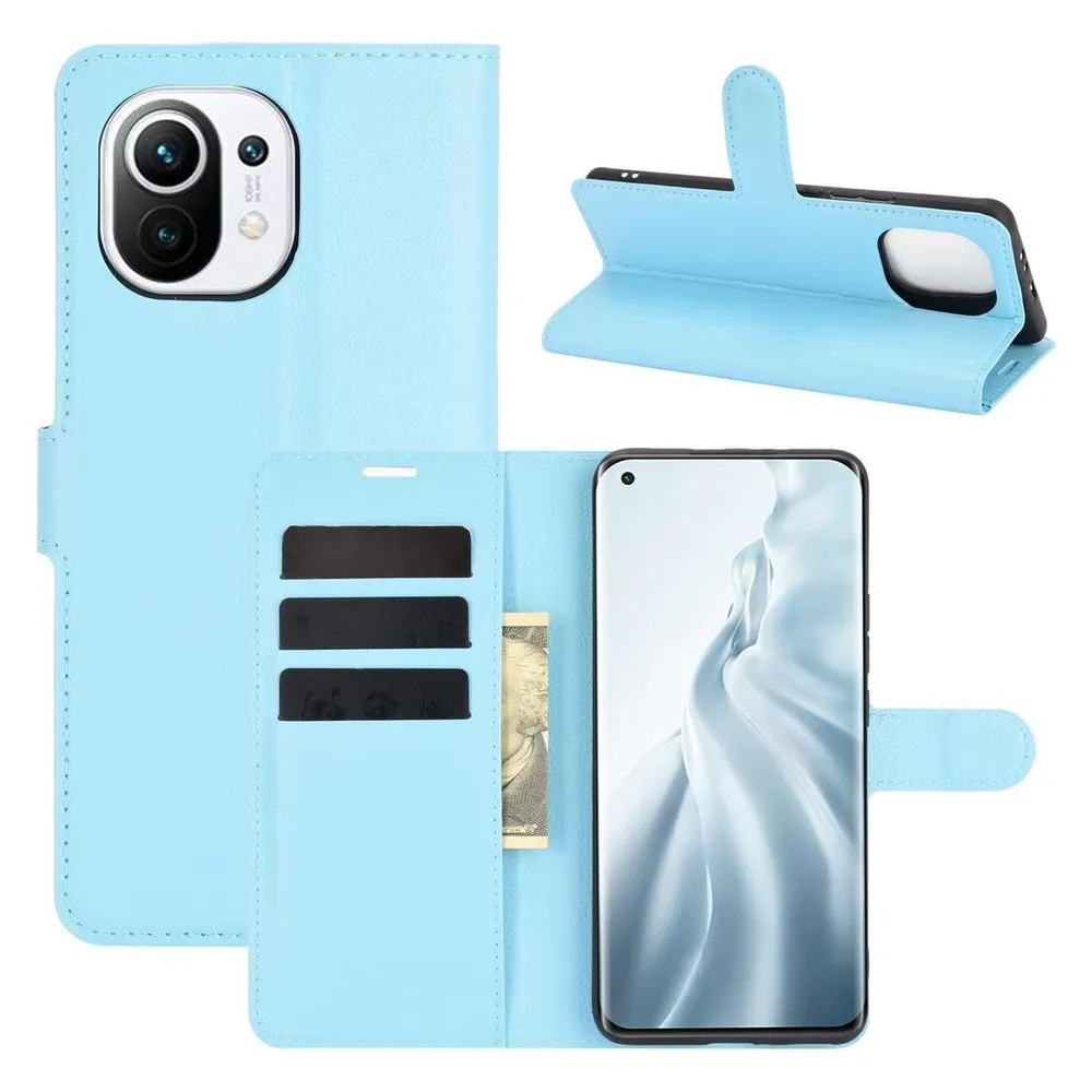 König Design Hülle Handy Schutz für Xiaomi Mi 11 Case Flip Cover Tasche Etuis Bumper Blau Neu (Xiaomi Mi 11)