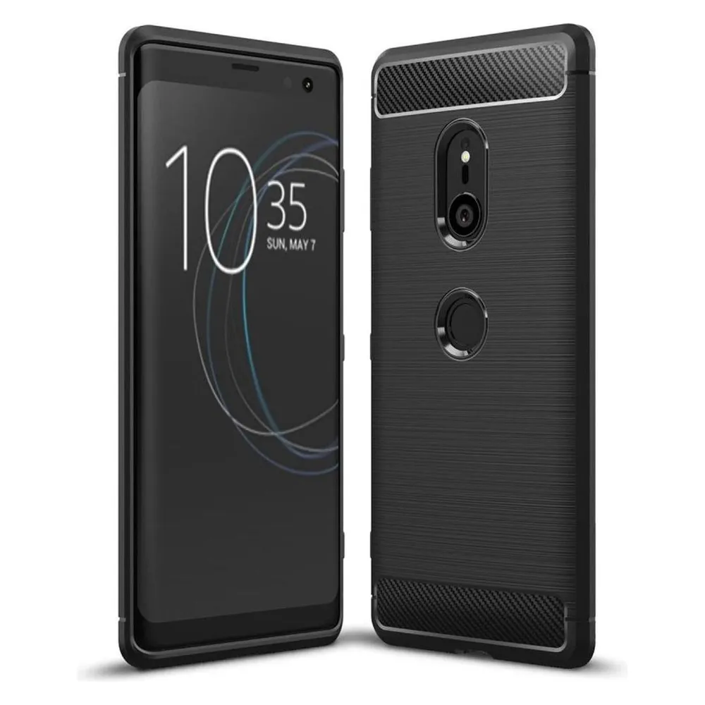 König Design Hülle Handy Schutz für Sony Xperia XZ3 Case Cover Bumper Carbon Optik Schwarz