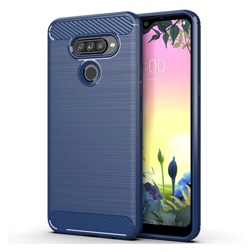 König Design Hülle Handy Schutz für LG K50S Case Cover Bumper Carbon Optik Etuis TPU Blau