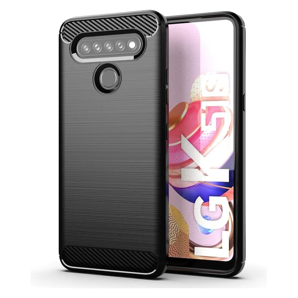 König Design Hülle Handy Schutz für LG K51S Case Cover Bumper Carbon Optik Etui TPU Schwarz