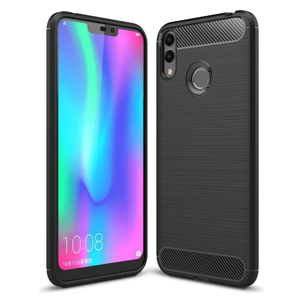 König Design Hülle Handy Schutz für Huawei Honor 8C Case Cover Bumper Carbon Optik Schwarz