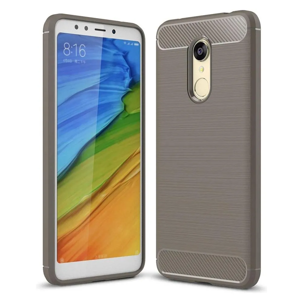 König Design Hülle Handy Schutz für Xiaomi Redmi Note 5 Case Cover Bumper Carbon Optik Grau