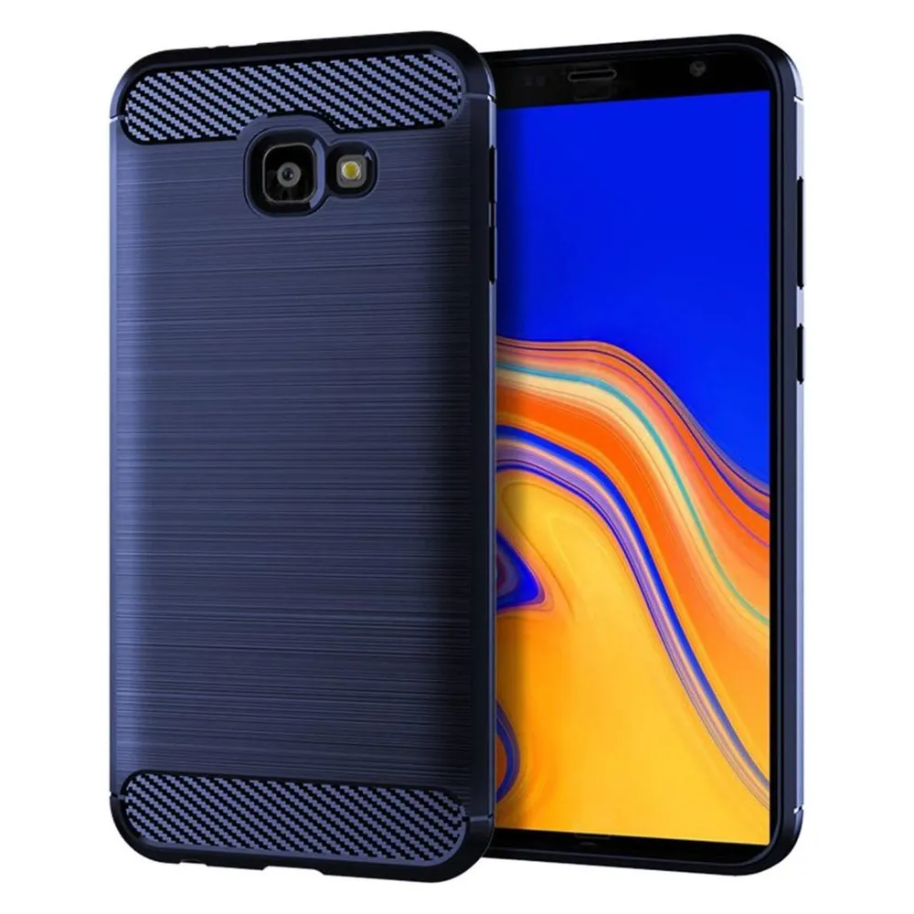 König Design Hülle Handy Schutz für Samsung Galaxy J4 Plus Case Cover Bumper Carbon Etui Blau