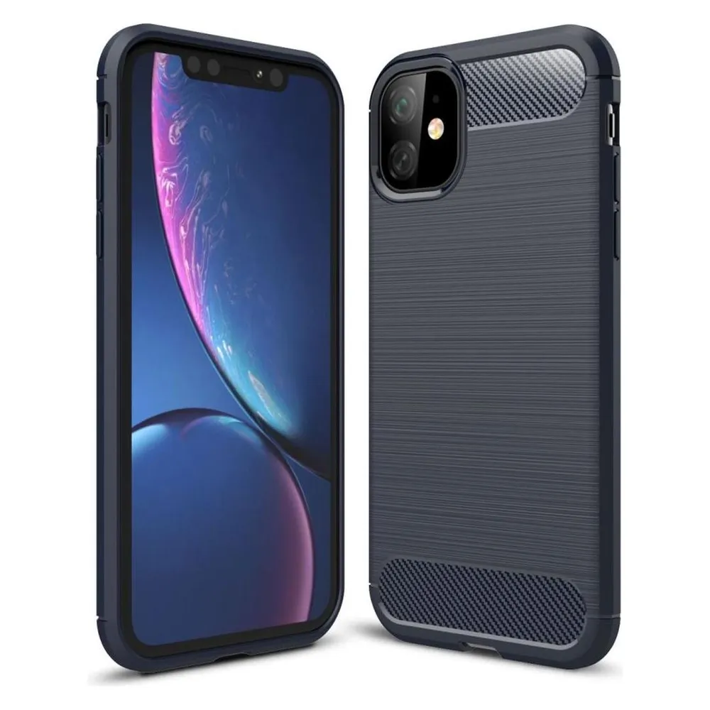 König Design Hülle Handy Schutz für Apple iPhone 11 Pro Max Case Cover Bumper Carbon Blau