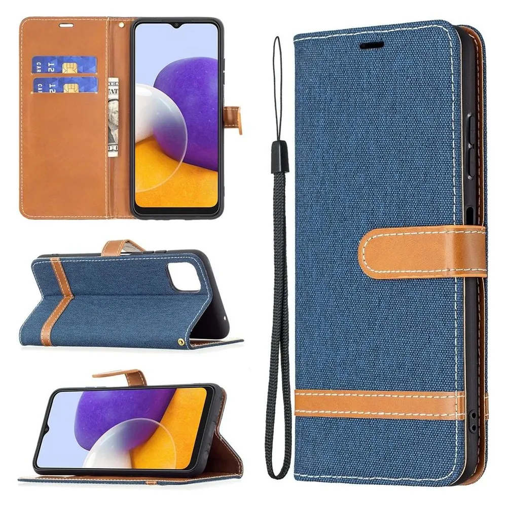 König Design Hülle Handy Schutz für Samsung Galaxy A22 5G Case Cover Tasche Etui Bumper Blau (Samsung Galaxy A22 5G)