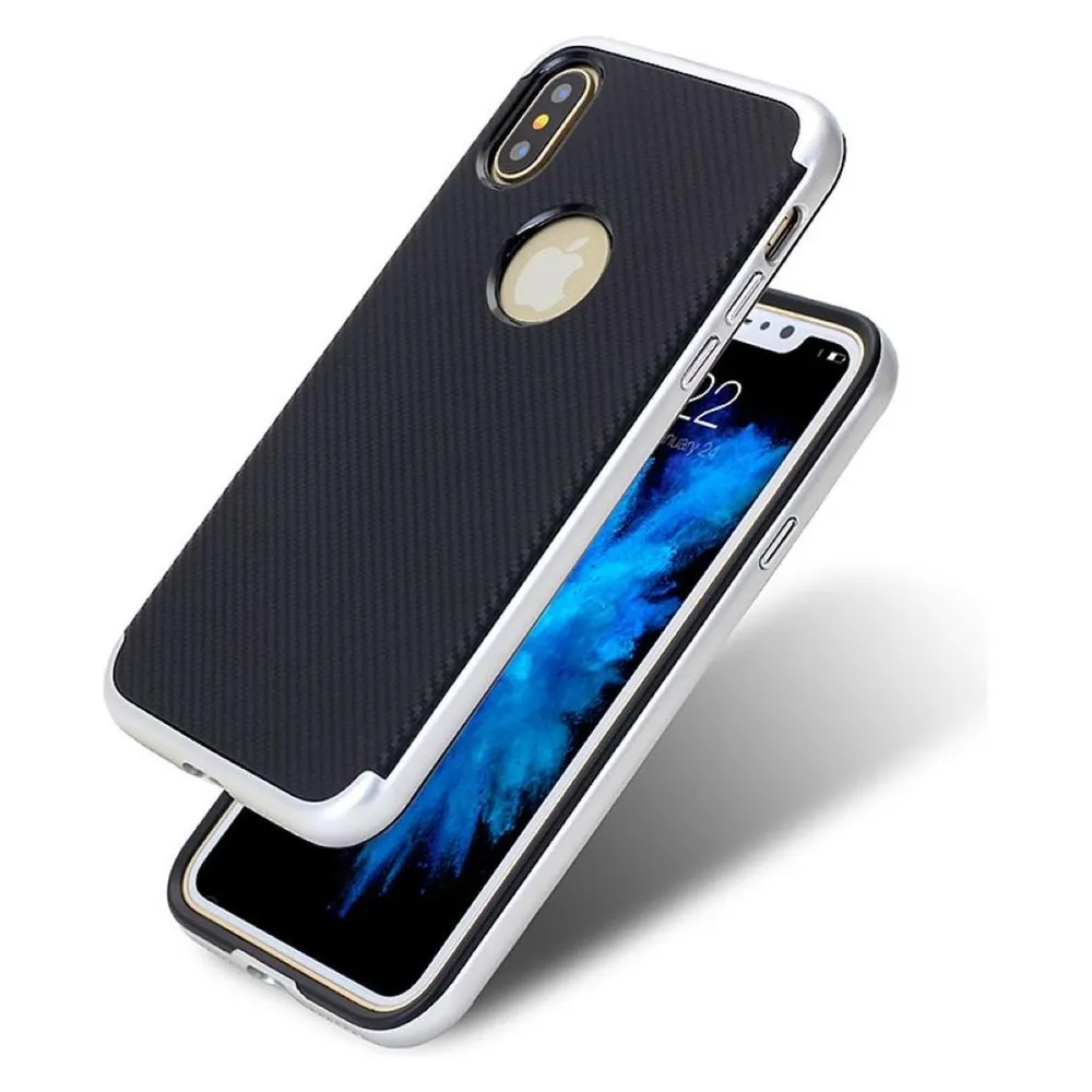 König Design Hybrid Silikon Handy Hülle für Apple iPhone XS Case Cover Tasche Bumper Silber