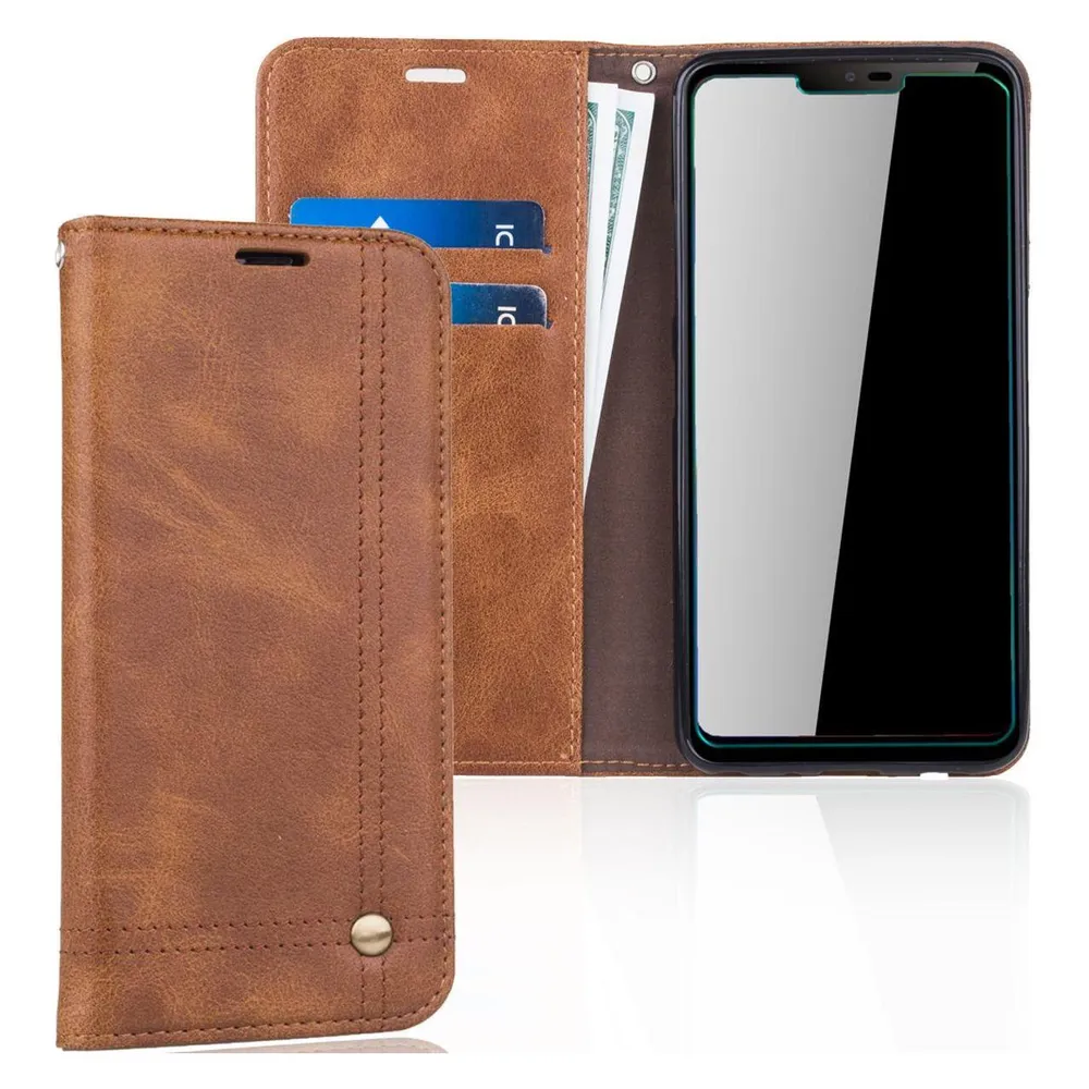 König Design LG G7 Handy Hülle Schutz Tasche Case Flip Cover Wallet Schale Etuis Braun