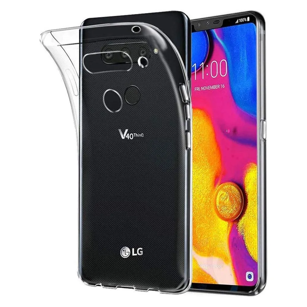 König Design LG V40 ThinQ durchsichtige Handy Hülle Schutz Case Cover Bumper Transparent