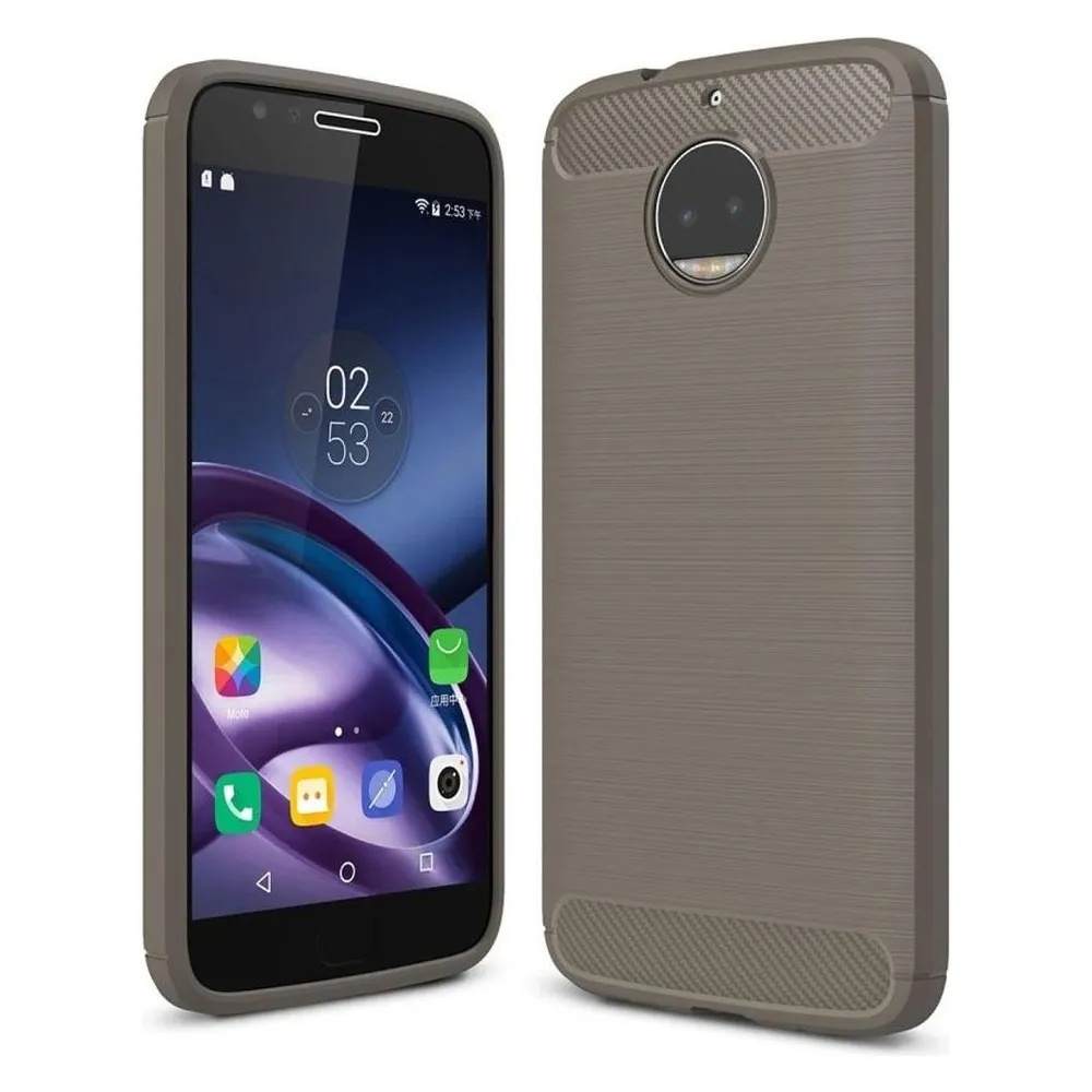 König Design Motorola Moto G5S Plus Handy Hülle TPU Case Carbon Fiber Schutz Cover Grau Neu