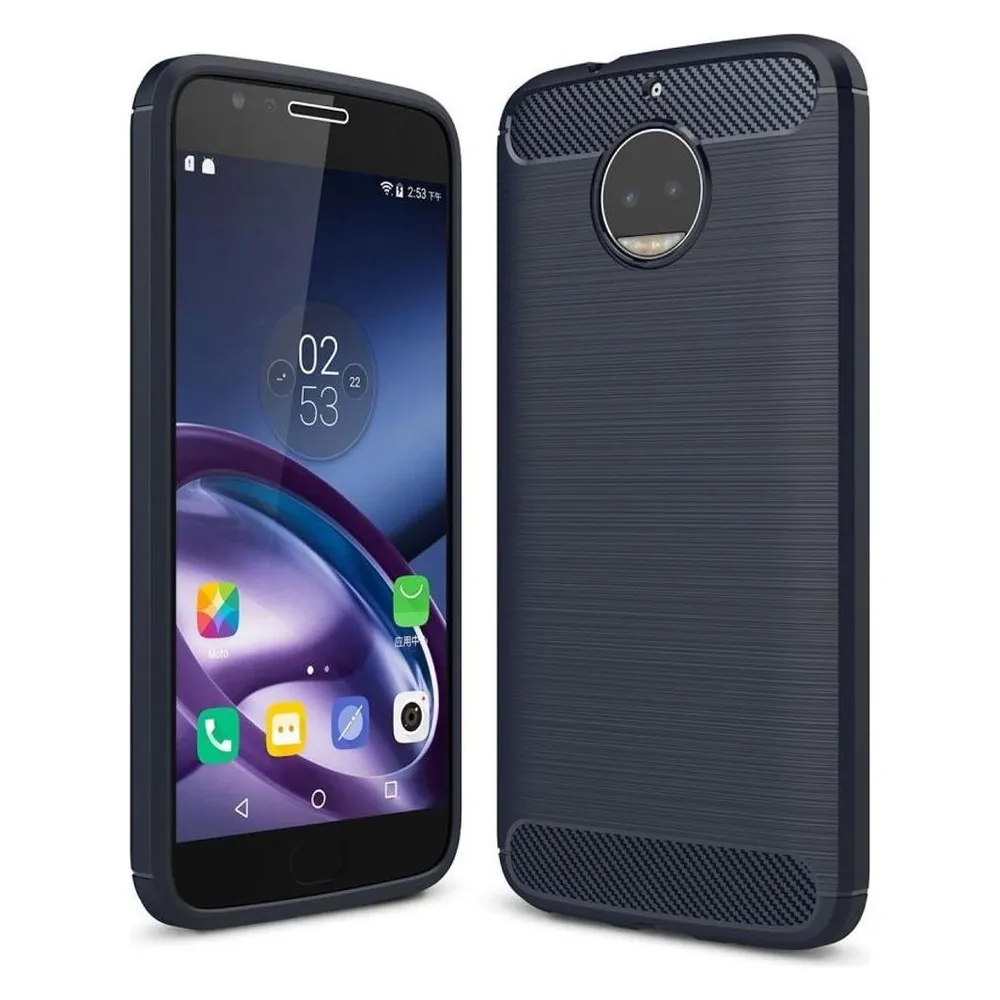 König Design Motorola Moto G5S Plus Handy Hülle TPU Case Carbon Fiber Schutz Cover Blau Neu