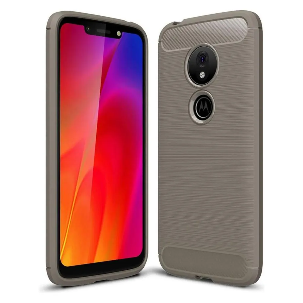 König Design Motorola Moto G7 Play TPU Handy Case Carbon Fiber Brushed Schutz Hülle Grau Neu