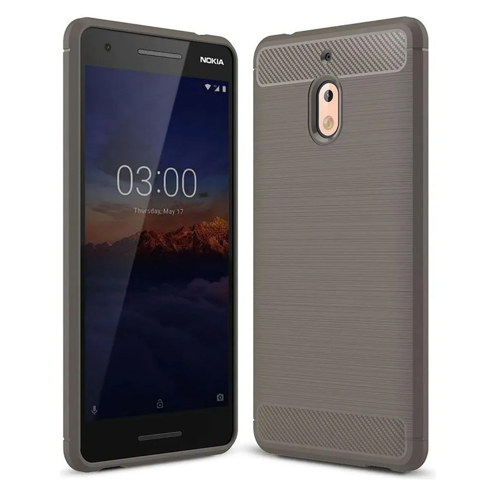 König Design Nokia 2.1 Case Carbon Fiber Optik Brushed Schutz Hülle Bumper Cover Etui Grau
