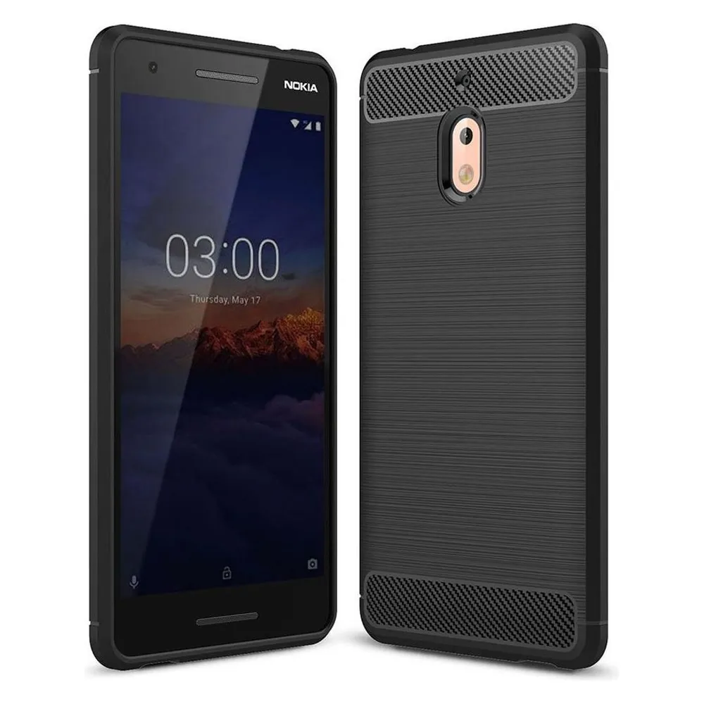 König Design Nokia 2.1 Case Carbon Fiber Optik Brushed Schutz Hülle Bumper Etui Cover Schwarz