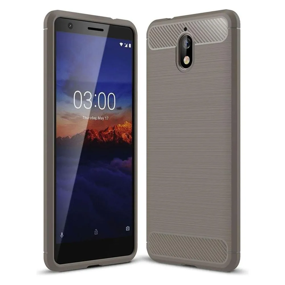 König Design Nokia 3.1 Case Carbon Fiber Optik Brushed Schutz Hülle Bumper Cover Etui Grau