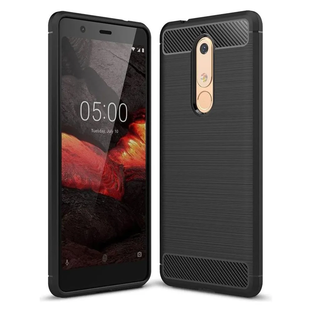 König Design Nokia 5.1 Case Carbon Fiber Optik Brushed Schutz Hülle Bumper Etui Cover Schwarz