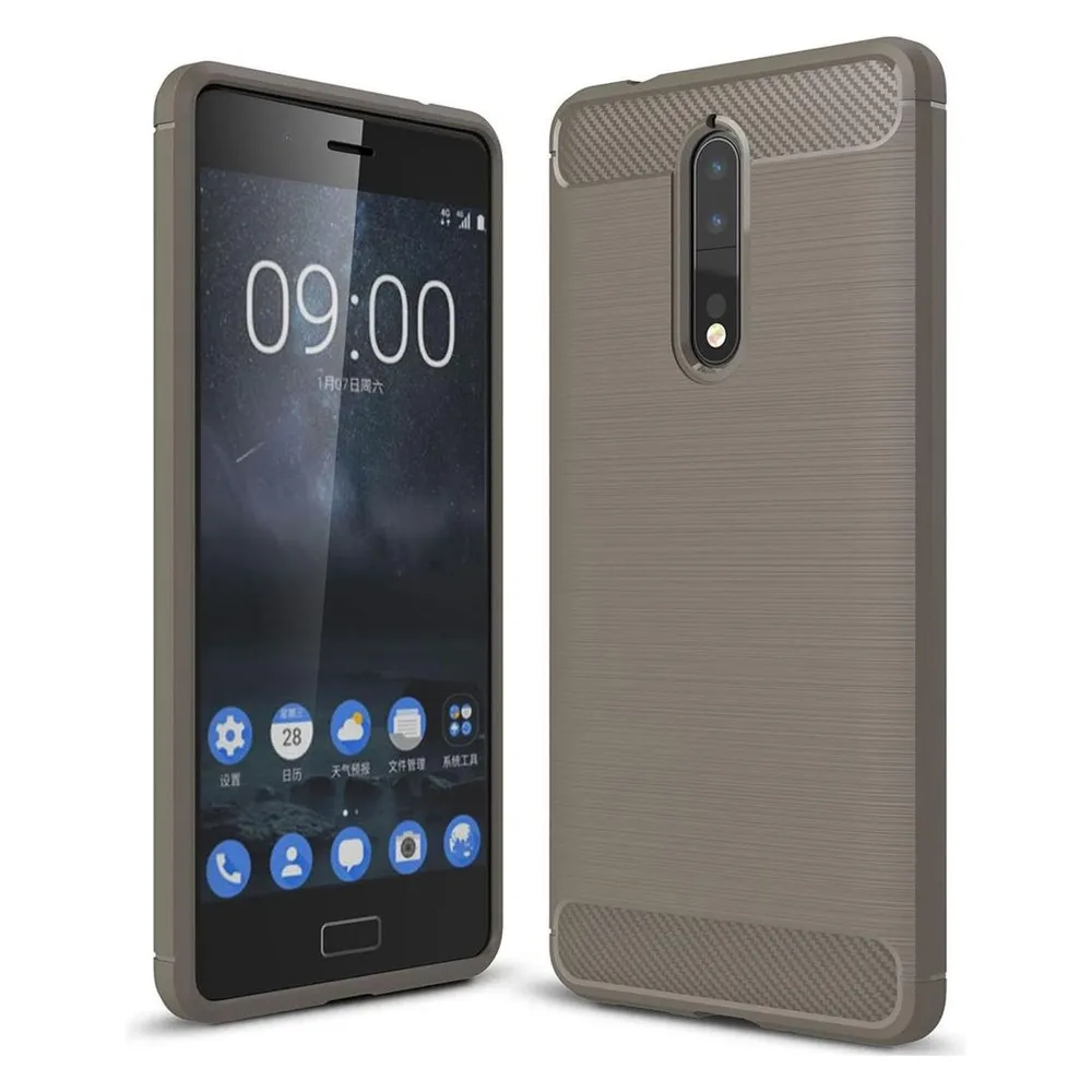 König Design Nokia 8 TPU Handy Case Carbon Fiber Optik Brushed Schutz Hülle Rahmen Grau Neu