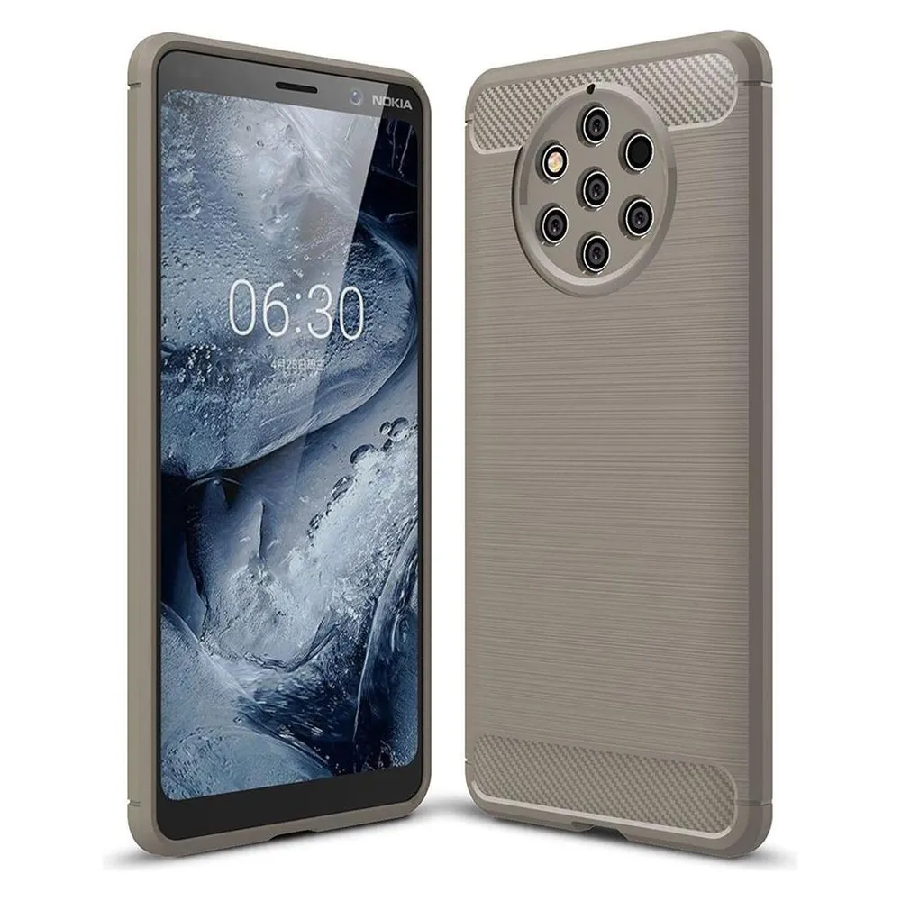 König Design Nokia 9 Pure View TPU Handy Case Carbon Fiber Brushed Schutz Hülle Bumper Grau