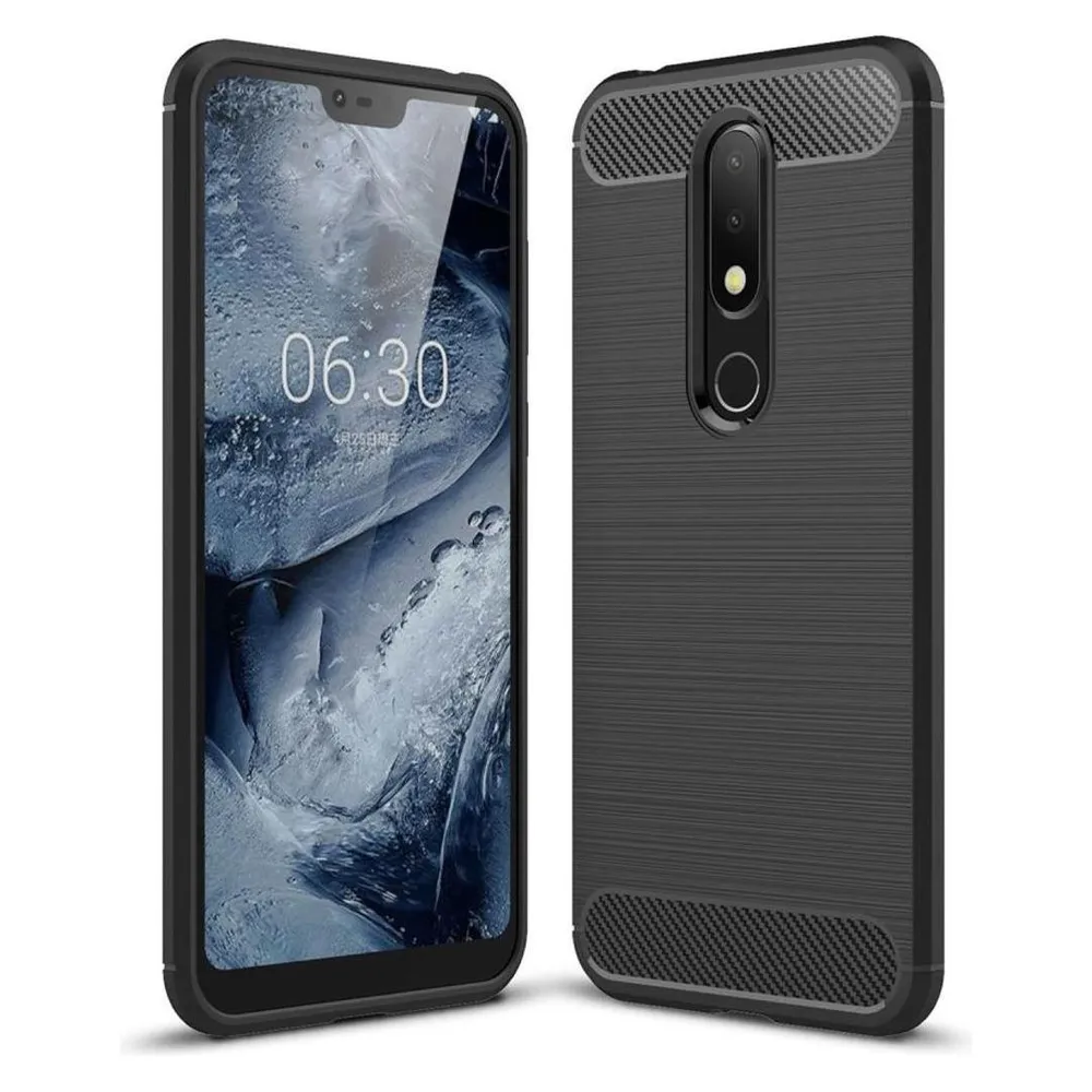 König Design Nokia X6 TPU Case Carbon Fiber Optik Brushed Schutz Hülle Cover Bumper Schwarz