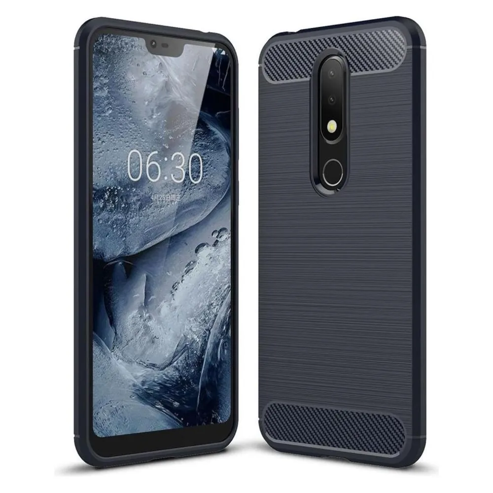König Design Nokia X6 TPU Case Carbon Fiber Optik Brushed Schutz Hülle Cover Bumper Blau Neu