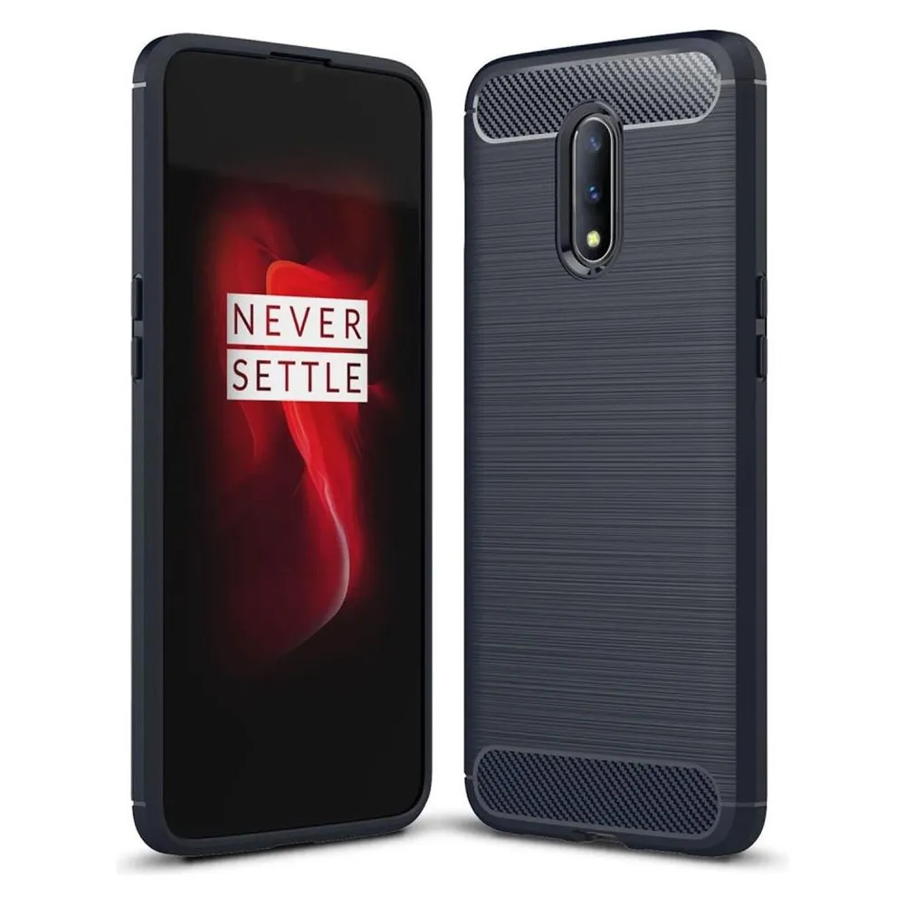 König Design OnePlus 7 Hülle Case Handy Cover Schutz Tasche Schutzhülle Carbon Bumper Blau