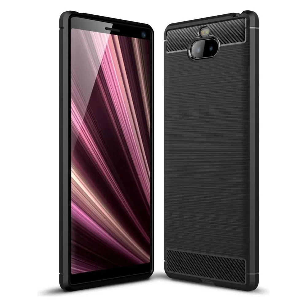 König Design Sony Xperia 10 Plus TPU Handy Case Carbon Fiber Brushed Schutz Hülle Schwarz Neu