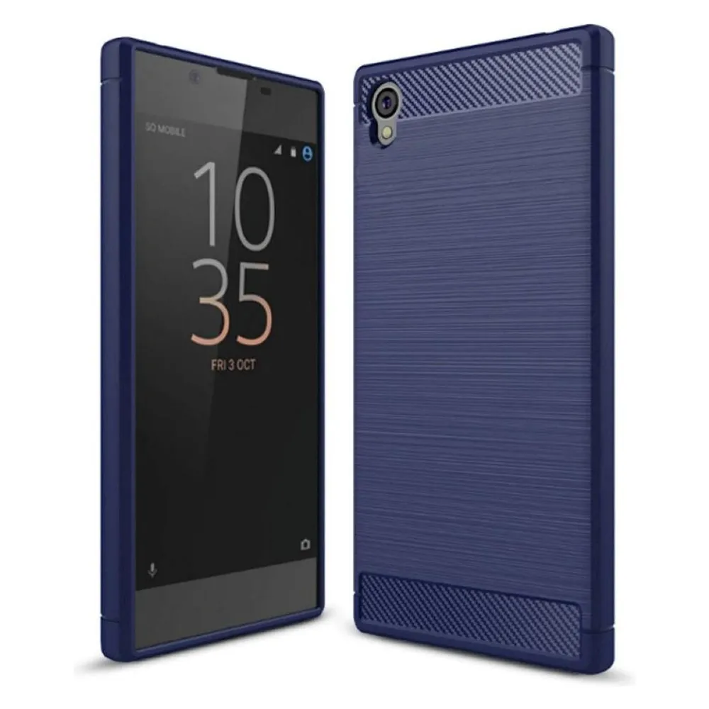 König Design Sony Xperia L1 Handy Hülle TPU Case Carbon Fiber Schutz Cover Bumper Blau Neu
