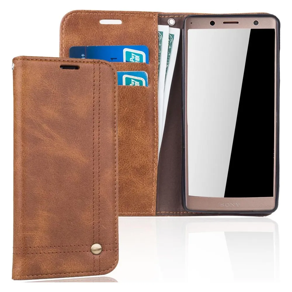 König Design Sony Xperia XZ2 Compact Handy Hülle Schutz Tasche Case Flip Cover Wallet Braun