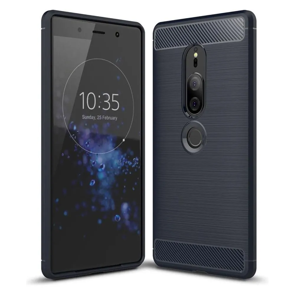 König Design Sony Xperia XZ2 Premium Case Carbon Fiber Optik Schutz Hülle Cover Bumper Blau
