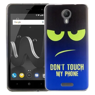 König Design Wiko Jerry 2 Handyhülle Schutzcase Dont Touch My Phone Blau / Grün Cover Bumper