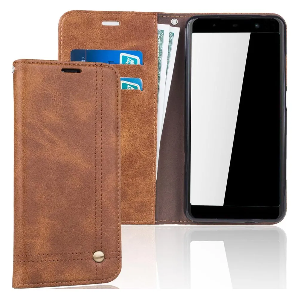 König Design Wiko Lenny 5 Handy Hülle Schutz Tasche Case Flip Cover Wallet Schale Etuis Braun