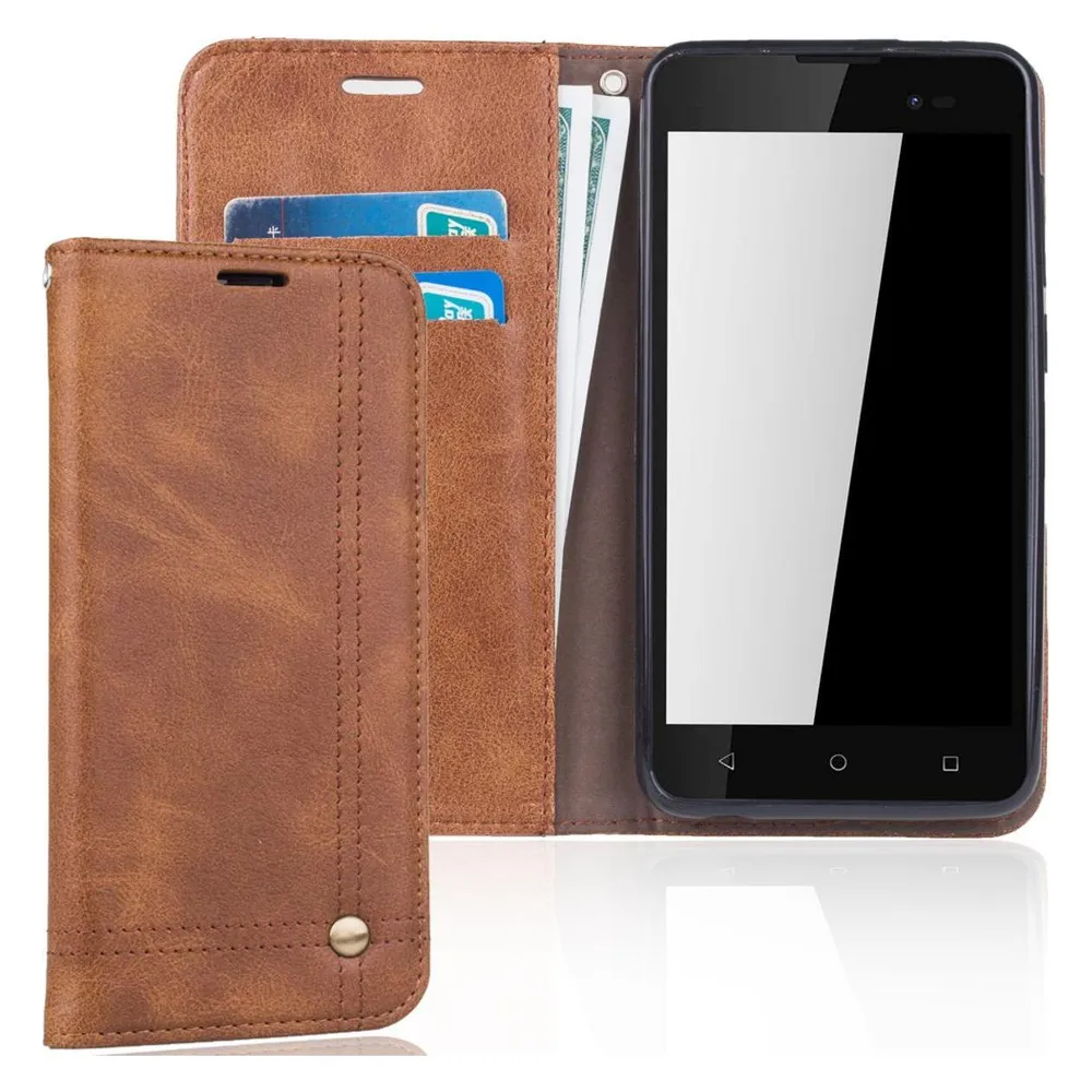 König Design Wiko Sunny 2 Plus Hülle Case Handy Cover Schutz Tasche Flip Schutzhülle Braun