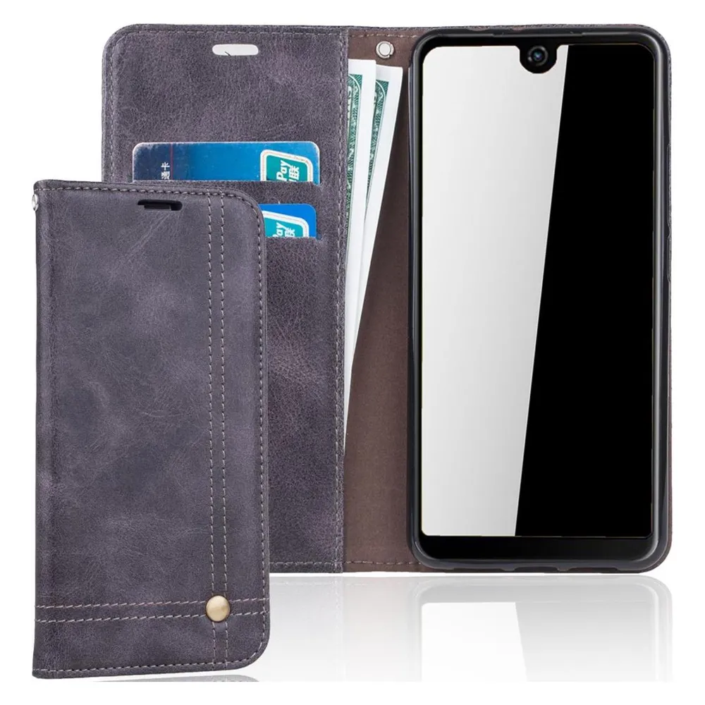 König Design Wiko View 2 Handy Hülle Schutz Tasche Case Flip Cover Wallet Schale Etuis Grau