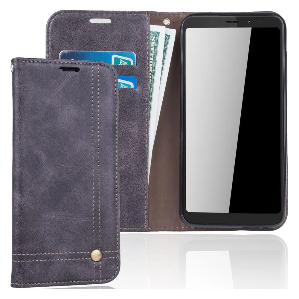 König Design Wiko View Hülle Case Handy Cover Schutz Tasche Flip Schutzhülle Schale Etui Grau