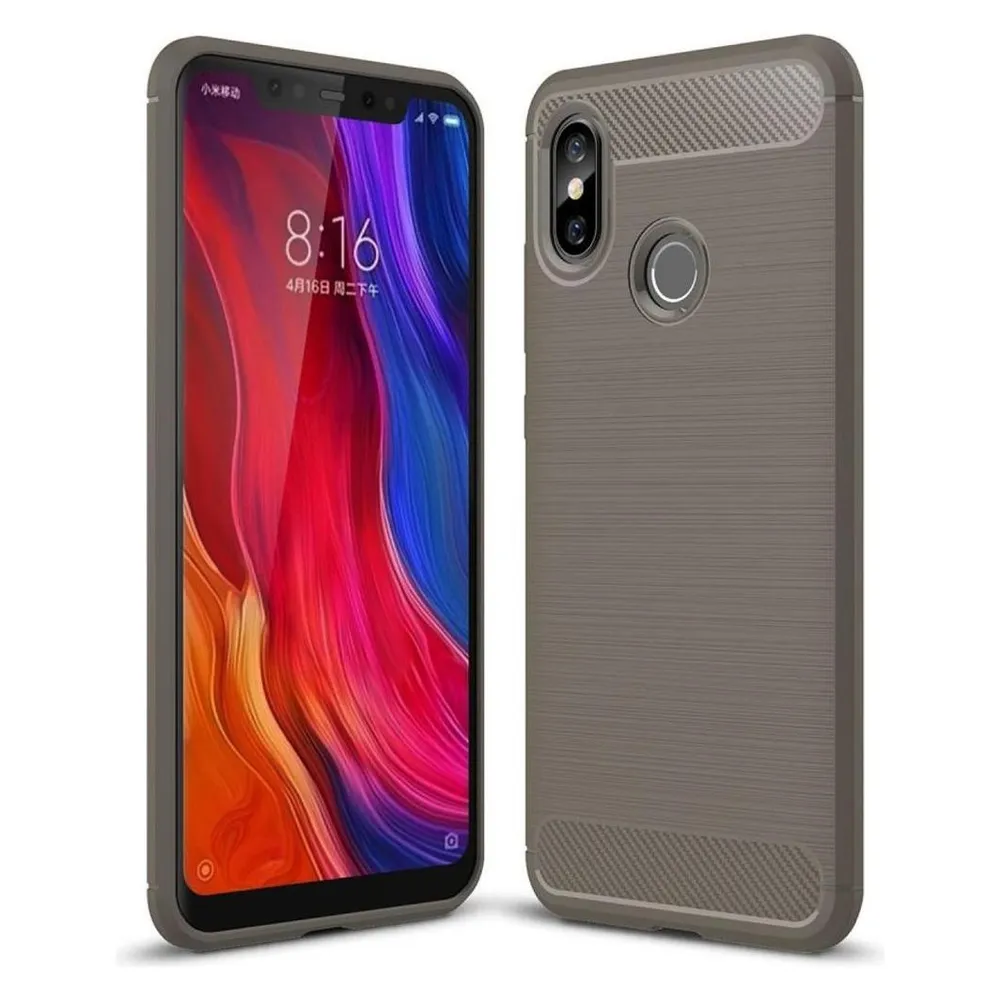 König Design Xiaomi Mi 8 TPU Case Carbon Fiber Optik Brushed Schutz Hülle Cover Bumper Grau