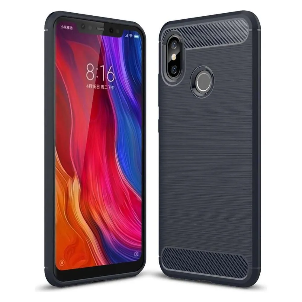 König Design Xiaomi Mi 8 TPU Case Carbon Fiber Optik Brushed Schutz Hülle Cover Bumper Blau