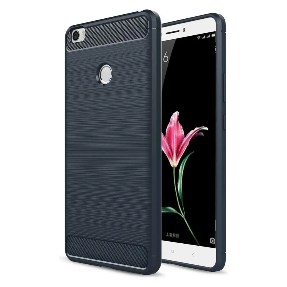 König Design Xiaomi Mi Max TPU Handy Case Carbon Fiber Optik Brushed Schutz Hülle Blau Neu