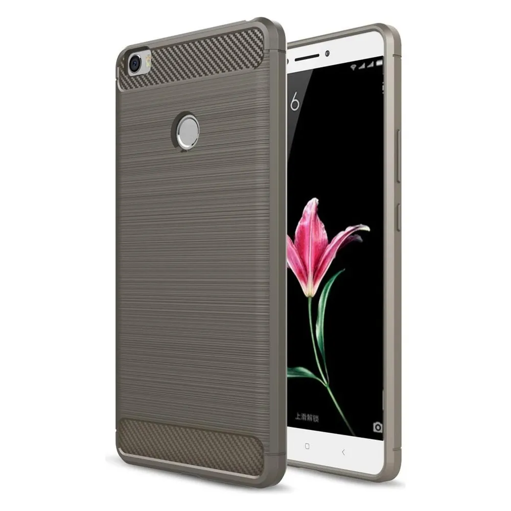 König Design Xiaomi Mi Max TPU Handy Case Carbon Fiber Optik Brushed Schutz Hülle Grau Neu